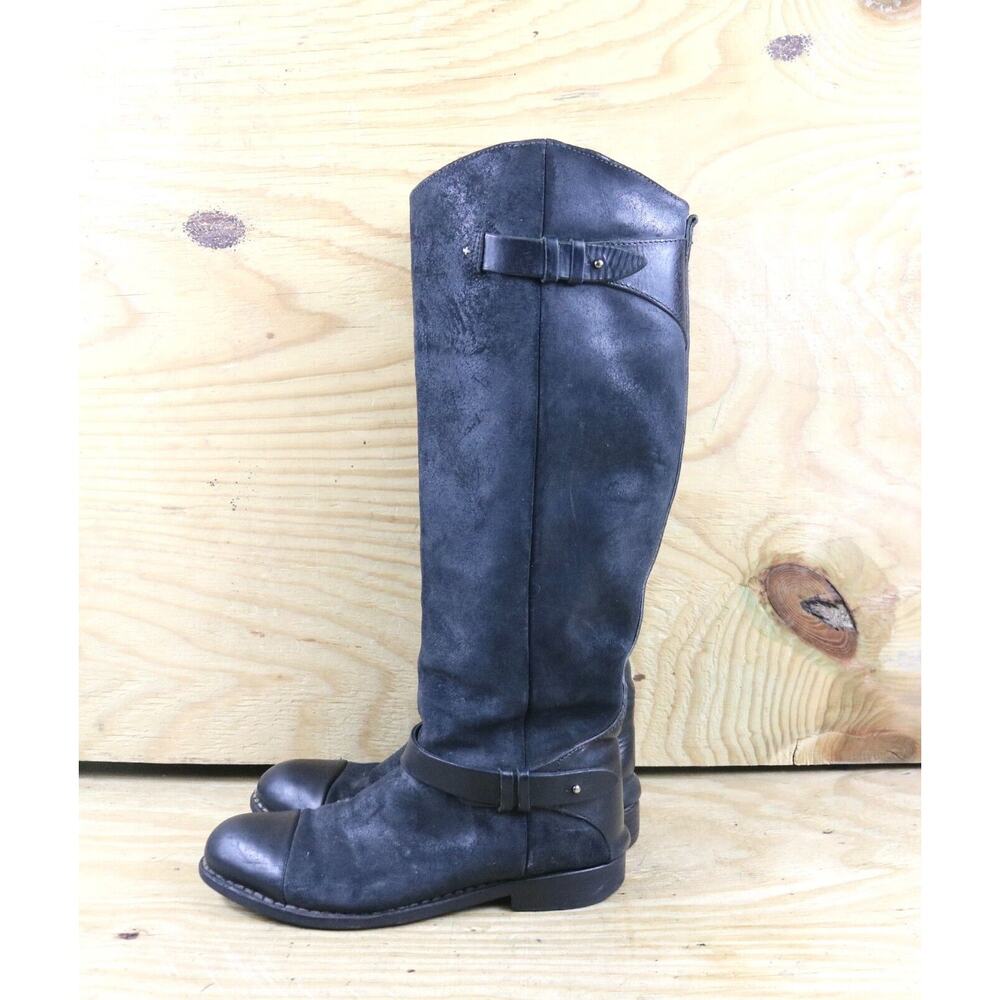Rag and Bone Boots Womens 7 Black Suede Leather Riding Zip Up Tall Shoes